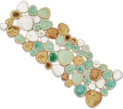 Turquoise Ceramic Pebble Mosaic Sample Tile Shower Floor Bath Backsplash | Crystal Glazed Porcelain, River Stone Look, Water Resistant for Bathroom Decor, Fireplace Surround and Accent Walls