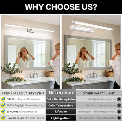 48 Inch Vanity Lights for Bathroom Over Mirror Brushed Nickel Over Cabinet Arm Extra Wide LED Bar 5CCT 2900K 6000K 32W 2560lm ETL