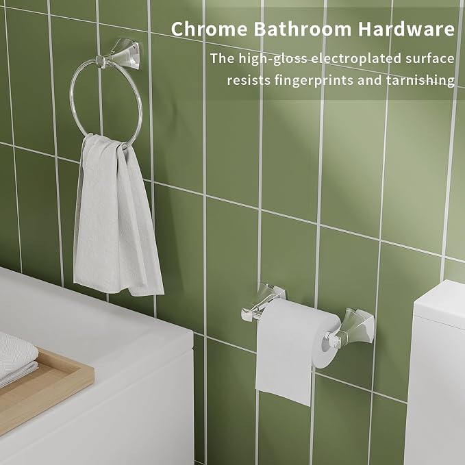 Bathroom Hardware Set 2 Pieces Toilet Paper Holder and Towel Ring Wall Mounted Stainless Steel and Zinc Alloy Chrome