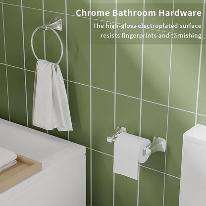 Bathroom Hardware Set 2 Pieces Toilet Paper Holder and Towel Ring Wall Mounted Stainless Steel and Zinc Alloy Chrome