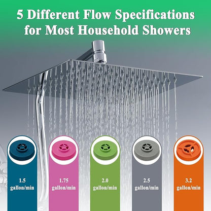 YDmeet 5 Pcs Shower Flow Reducer Limiter Set, 1/2 Inch Flow Restrictor Control Valve for Fixed Handheld and Shower Head 1.5/1.8/2.0/2.5/3.2 GPM