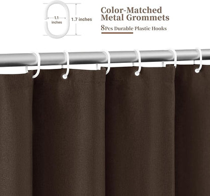 BTTN 48x72 Boho Scalloped Linen Textured Cloth Shower Curtain Set, Brown | Stall Size, 230GSM Waterproof Polyester, Heavy Duty Fabric, 8 Plastic Hooks, Elegant Modern Farmhouse Style, Machine Washable