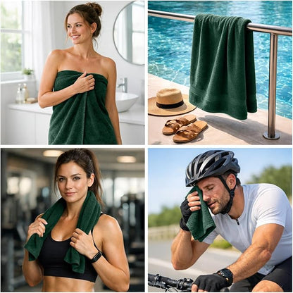 DAN RIVER 8 Piece Luxury Bath Towels for Bathroom, Towel Set, Hunter Green | 2 Bath towels, 2 Hand towels, and 4 Wash Cloths, 600 GSM 100% Ring Spun Cotton, Highly Absorbent, Gym, Hotel, guest, and Spa