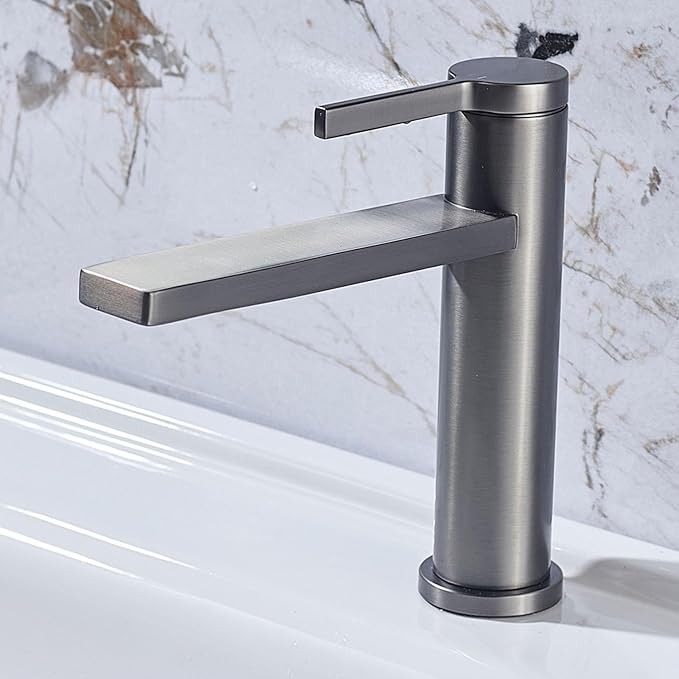 Single Hole Faucet for Bathroom Sink Brass Bathroom Faucet Single Handle Hot and Cold Gun Gray