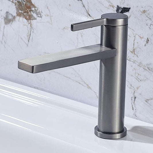 Single Hole Faucet for Bathroom Sink Brass Bathroom Faucet Single Handle Hot and Cold Gun Gray