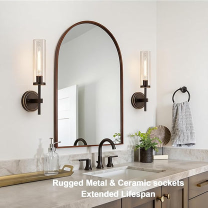 MOKATNG Wall Sconces Set of Two, Oil-Rubbed Bronze Bathroom Sconces with Clear Glass, Hardwired Sconces Wall Decor Set of 2, Modern Wall Light Fixtures for Bathroom Mirror Living Room Bedroom Hallway