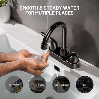 Bathroom Sink Faucet for 3 Hole, 4 Inch Stainless Steel Faucet for Bathroom, Bathroom Faucets with Deck Plate & Pop-Up Pop-Up Drain Assembly 2-Handle Faucet for Bathroom Sink Vanity RV Restroom