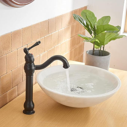 BWE 360° Swivel Bathroom Vessel Sink Faucet Matte Black Single Handle One Hole Lavatory Mixer Tap with Pop Up Drain Assembly Without Overflow and Supply Line Tap Body