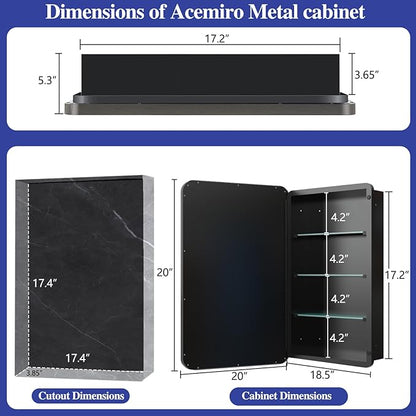 Bathroom Medicine Cabinet,20"x20" Square Mirror Door with Stainless Steel Frame,Recessed & Surface Wall Cabinet with Glass Shelves, Rust-Resistant Bathroom Storage Cabinet