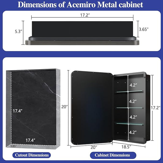Bathroom Medicine Cabinet,20"x20" Square Mirror Door with Stainless Steel Frame,Recessed & Surface Wall Cabinet with Glass Shelves, Rust-Resistant Bathroom Storage Cabinet