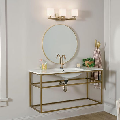 Kichler Marette 23 inch 3 Light Vanity Light with Satin Etched Cased Opal Glass in Champagne Bronze for Bathroom and Powder Room, (23" W x 8.25" H x 6" Ext), 55002CPZ