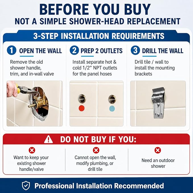 ROVOGO Shower Panel Tower System With Height Adjustable Shower Head, Black | Self-Cleaning Rain Shower and Handheld, 6 Body Jets, Brass Shower Arm and Valves, Stainless Steel Shower Column 43.3 inch