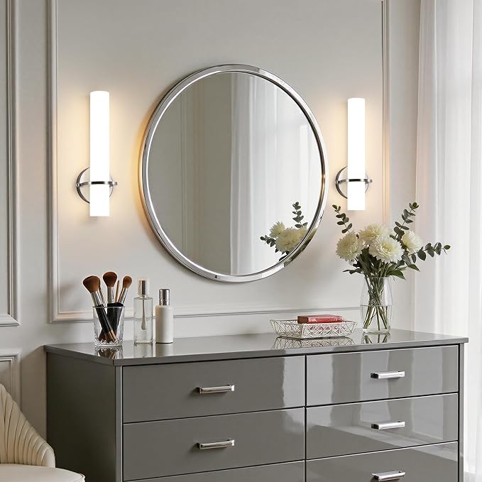 Brushed Nickel Bathroom Sconces Wall Lighting 5CCT LED Dimmable Modern Wall Sconces Set of Two Indoor Wall Lamps for Bedroom Living Room Mirror 15 inch (Hardwired)
