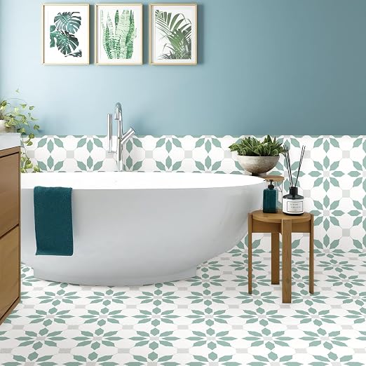MORCART 40PCS 7.87" x 7.87" Peel and Stick Floor Tile, Aqua Blue | DIY Vinyl Flooring Self-Adhesive Removable and Waterproof Tile Sticker for Bathroom, Kitchen, Wall, Bedroom, Stairs