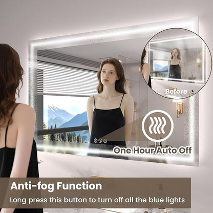 Snowdool 55 x 30 in LED Bathroom Mirror, Front and Backlit, Anti-Fog | Front and Backlit, 3 Color Temperatures, Anti-Fog, Tempered Glass