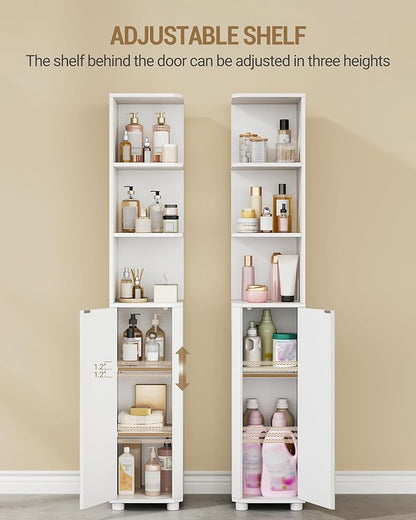 Corner Cabinet, Tall Bathroom Corner Cabinet with Doors, Narrow Storage Cabinets with Adjustable Shelves, Bathroom Organizers and Storage for Small Space, White BC31003X
