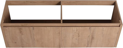 60" Floating Bathroom Vanity,60 Inch Bathroom Vanity Without Top Sink,Modern Floating Vanity Cabinet,Brown Wall Mounted Cabinet with Soft Closing Doors,Plywood(Sink Basin Not Included)