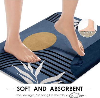 Bathroom Sets with Shower Curtain and Rugs, 4 Pcs, Boho Modern | Geometric Abstract Mid Century Bathroom Decor Set with Toilet Lid Cover, Non-Slip Bath Mats and Accessories 12 Hooks