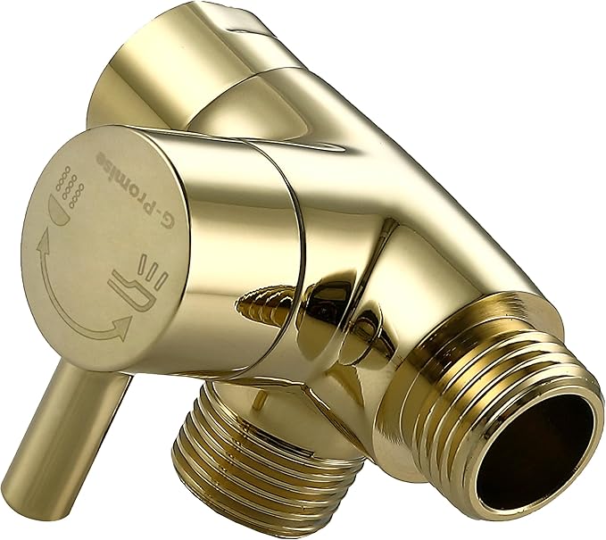 G-Promise Solid Metal 3-Way Shower Diverter Valve (Polished Gold) | Smooth Knob Switch, Spray Separately or Both, Anti-Leak, Easy to Install, Standard Connections, Universal Replacement Part
