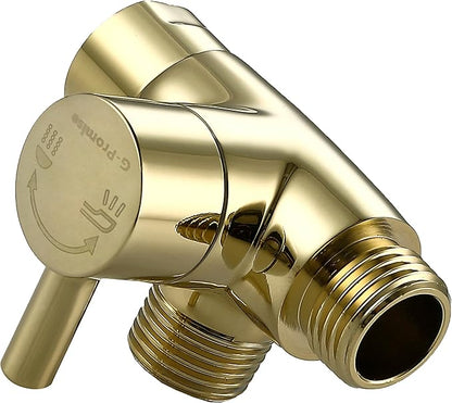 G-Promise Solid Metal 3-Way Shower Diverter Valve (Polished Gold) | Smooth Knob Switch, Spray Separately or Both, Anti-Leak, Easy to Install, Standard Connections, Universal Replacement Part