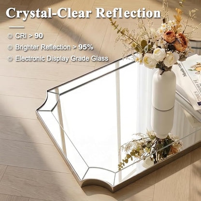 Chrome Bathroom Mirror, 24x36 Inch Polished Chrome Rectangle Mirror, Silver Vanity Mirror for Bathroom with Unique Scalloped Design, Ideal for Home Decor, Rust-Proof SUS304 Frame