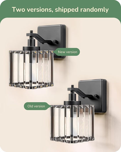 EDISHINE Hardwired Black Crystal Wall Sconces Set of 2, Modern Vanity Light | Reversible Up/Down Mounting, 1-Light, Rust-Resistant Metal, Indoor Lighting Fixtures Over Mirror, for Bathroom