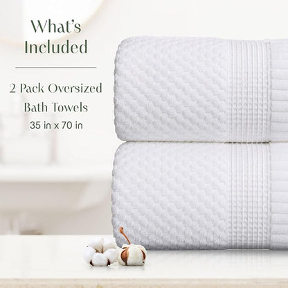 2 Pack Oversized Bath Towels 100% Cotton | White Towels | Oeko‑TEX Standard 100 | Soft & Absorbent, Quick‑Dry | Trinity Collection - Bright White