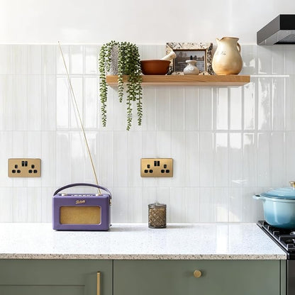 Vamos Tile Peel and Stick Backsplash, Glossy 40-Piece 3''x12'' Subway Tile | Dolomite White with White Grout Wall Tile,PVC Faux Stone Stick on Subway Tiles for Kitchen,Bathroom,Laundry,Camper,Fireplace