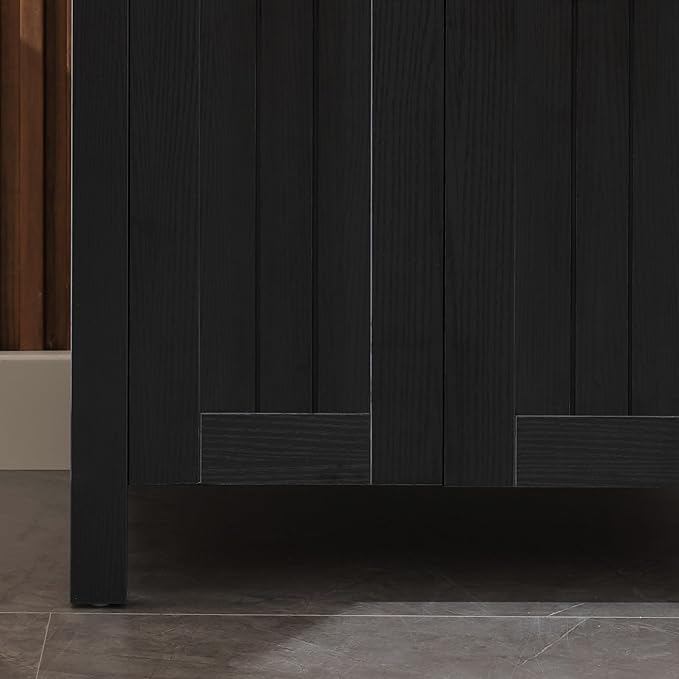 UEV Black 24" Bathroom Vanity with Sink Combo,Modern Freestanding Sink Cabinet,Stylish Bathroom Vanity Cabinet,Grooved Double Doors,Metal Handles,Modern Artistic Ceramic Vessel Sink Combo(032WH New)