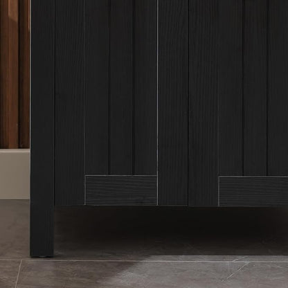 UEV Black 24" Bathroom Vanity with Sink Combo,Modern Freestanding Sink Cabinet,Stylish Bathroom Vanity Cabinet,Grooved Double Doors,Metal Handles,Modern Artistic Ceramic Vessel Sink Combo(032WH New)