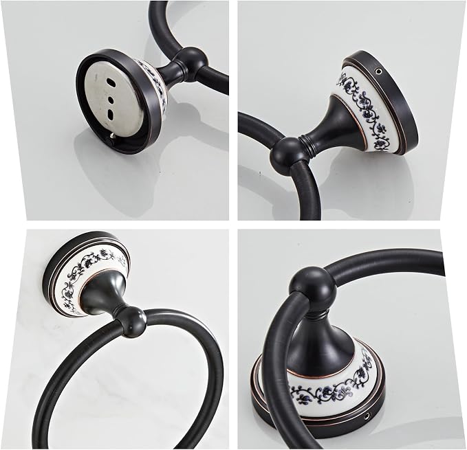 Black Towel Ring, Hand Towel Holder for Bathroom Wall | Heavy-Duty Zinc Alloy Hand Towel Racks, Screw-In Wall-Mounted for Bathroom & Kitchen YIGUANXIN
