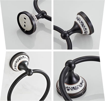 Black Towel Ring, Hand Towel Holder for Bathroom Wall | Heavy-Duty Zinc Alloy Hand Towel Racks, Screw-In Wall-Mounted for Bathroom & Kitchen YIGUANXIN