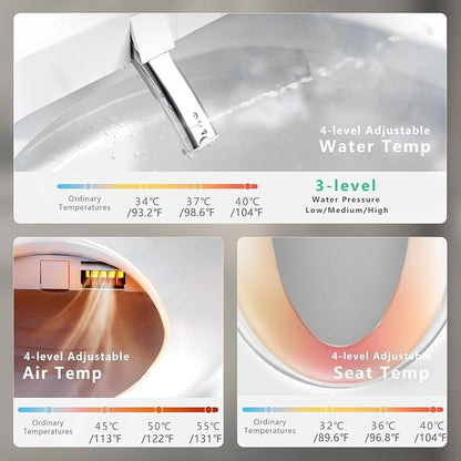 Smart Electric Heated Bidet Toilet Seat, Warm Water & Air Dryer, Round | Multi Wash Modes, Self-Cleaning Nozzle, Soft Close Lid, Side Panel Control, Night Light, LED Display, Adjustable Temperature