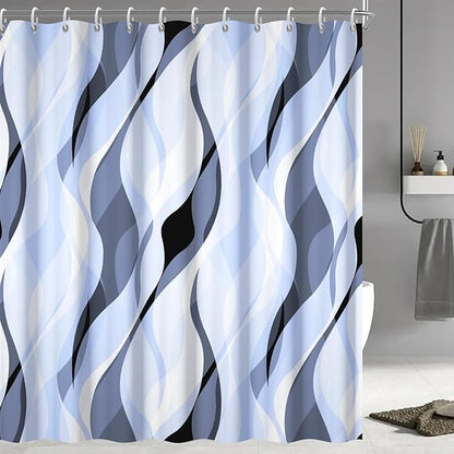 Light Blue Shower Curtain, Modern Abstract Blue and Grey Striped Shower Curtain Set for Bathroom Waterproof Polyester Shower Curtain with Hooks, 72x96 Inch
