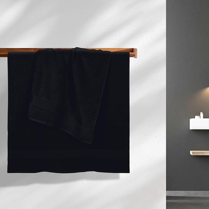 Cotton 2 Pack Oversized Bath Towel Set 28x55 inches, Large Bath Towels, Ultra Absorbant Compact Quickdry & Lightweight Towel, Ideal for Gym Travel Camp Pool - Black