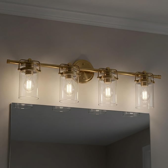 Kichler Brinley 4 Light Vanity Light with Clear Glass in Champagne Bronze, (32.5" W x 10.25" H), 45690CPZ