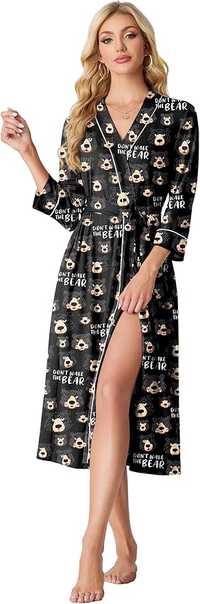 PrinStory Womens Robe Long Knit Bathrobe Lightweight Soft Robes Ladies Bath Robe