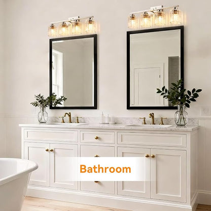 TALOYA Nickel 4Light Bathroom Vanity Light with Fluted Cylinder Glass Shade | Modern Vanity Lighting Fixtures, Bathroom Lights Over Mirror, Wall Mount Mirror Light Fixtures for Bathroom Hallway Bedroom