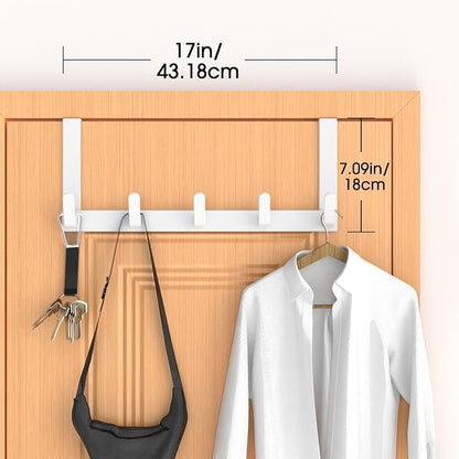 Over The Door Hooks Hanger, Heavy Duty Rack for Winter Coat, Fits 1 3/8" Doors, L7U - Bathroom Accessories and Towel Organizer Holder, Glossy White