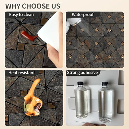 DICOFUN 10-Sheet Rustic Slate Look Peel and Stick Backsplash Tile, Mixed Glass Self-Adhesive Mosaic Tiles, Stainless Steel Stick on Wall Tiles for Kitchen and Bathroom Backspalsh, Mirror Decor