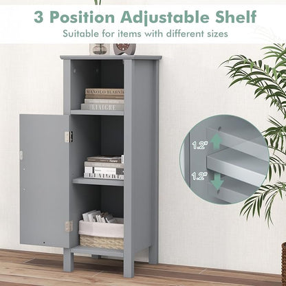 Giantex Narrow Bathroom Storage Cabinet with Open Compartment (Grey) | Freestanding Small Storage Organizer with Adjustable Shelf, Anti-toppling Device, Corner Unit for Living Room