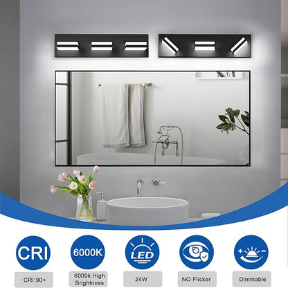 IZORRO LED Modern Bathroom Lights Fixtures(3-Light,Dimmable),Matte Black Acrylic Wall Lighting,Vanity Lights for Bathroom Over Mirror - 6000k 16In （No Assembly Required）