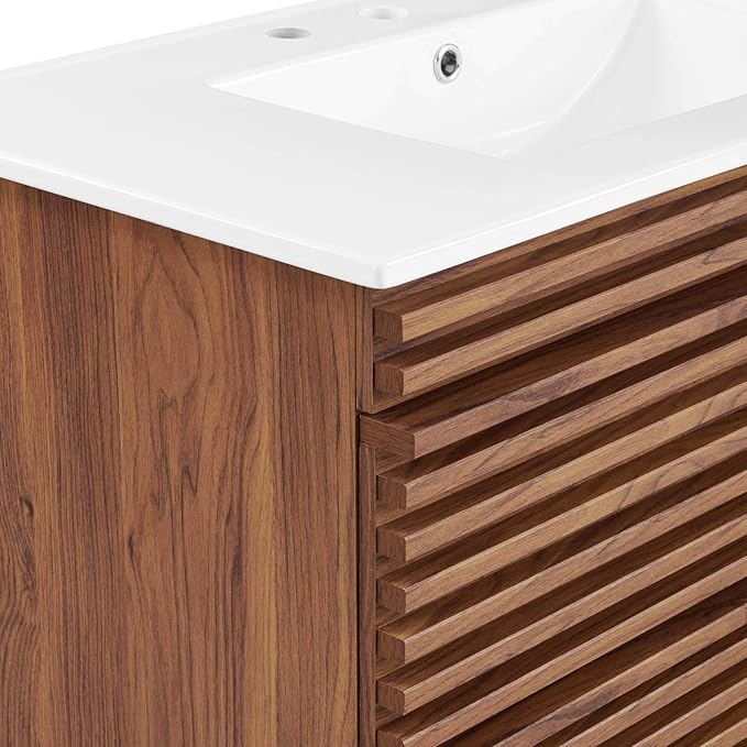 Modway Render 36" Wall-Mount Bathroom Vanity in Walnut White