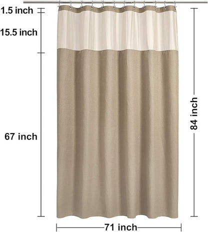 N&Y HOME Extra Long Waffle Weave Shower Curtain with Snap-in Fabric Liner Set, 12 Hooks Included - 71" x 84", Hotel Style, Mesh Top Window, Machine Washable & Water-Repellent - 71x84, Linen