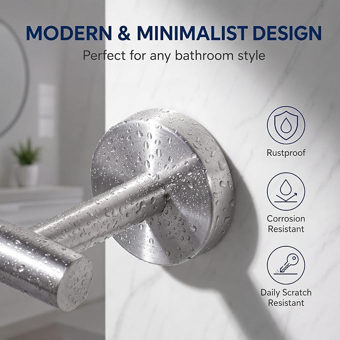 LemonRoad 5 Pcs Bathroom Hardware Set, Stainless Steel Wall Mounted Bathroom Towel Rack and Ring, 13.8" Swivel Towel Rack, Toilet Paper Holder, Robe Hooks, Space-Saving, for Modern Bath