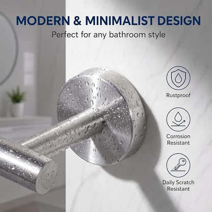LemonRoad 5 Pcs Bathroom Hardware Set, Stainless Steel Wall Mounted Bathroom Towel Rack and Ring, 13.8" Swivel Towel Rack, Toilet Paper Holder, Robe Hooks, Space-Saving, for Modern Bath
