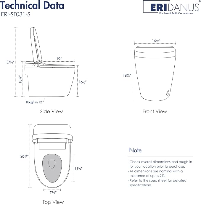 One Piece Smart Bidet Toilet, Wash & Dry, Foot Sensor Flush | Off Seat Auto Flush, Heated Seat, Instant Warm Water, Self Cleaning Wand, Adjustable Wash Settings, Pre Wet, Night Light
