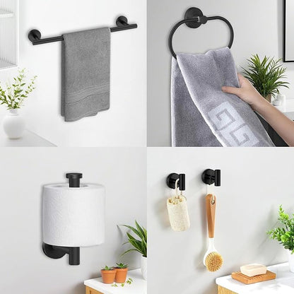 Black Bathroom Accessories Set, 7 Pieces Black Towel Bar Bathroom Hardware Set, 31.5 Inch Towel Racks for Bathroom, SUS304 Stainless Steel Bathroom Towel Holder Toilet Paper Holder Wall Mounted