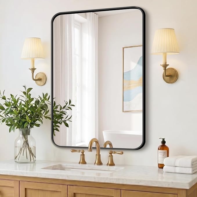 FICTOR Bathroom Mirror for Over Sink, 24"x36" Vanity Mirror for Wall, Black | Shatterproof Tempered Glass, Anti-Rust Frame, Vertical/Horizontal Mounting, Wall Mirror for Bedroom, Living Room, Entryway