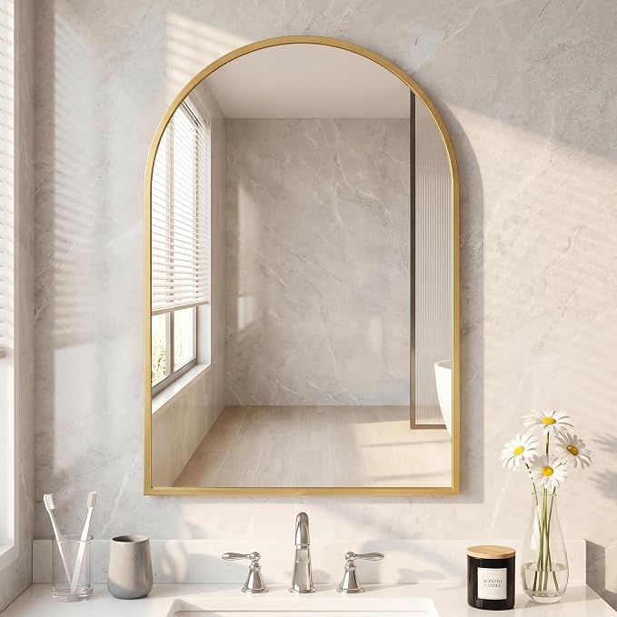NEWBULIG 26"x38" Wall Mirror, Bathroom Mirrors for Over Sink, Gold | Matte Metal Framed Vanity Mirror with Tempered Glass, Entryway, Living Room, Bedroom